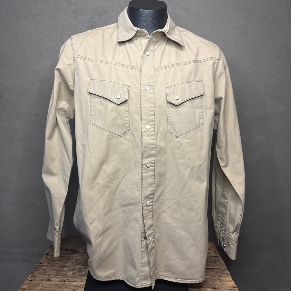 Old Navy Western Snap Button Shirt Men’s L Beige Utility Y2K